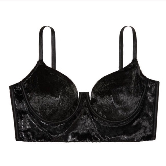 ✨HP✨ NEW NWOT VS Shimmer Velvet Long Line Balconet Bra Black 34C - Picture 3 of 8